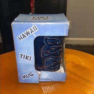 NIB Tiki Totem Hawaiian Coffee Mug Blue Money Hawaii NEW